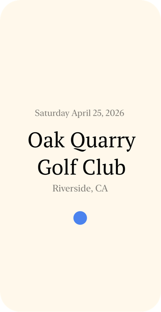 Sightline Scorebook splash screen showing course name and date